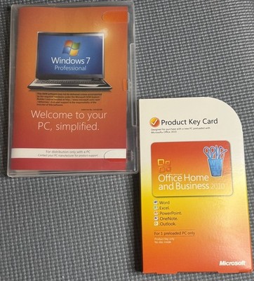 Vintage Microsoft Windows 7 Professional DVD & Office Home Business 2010 Key