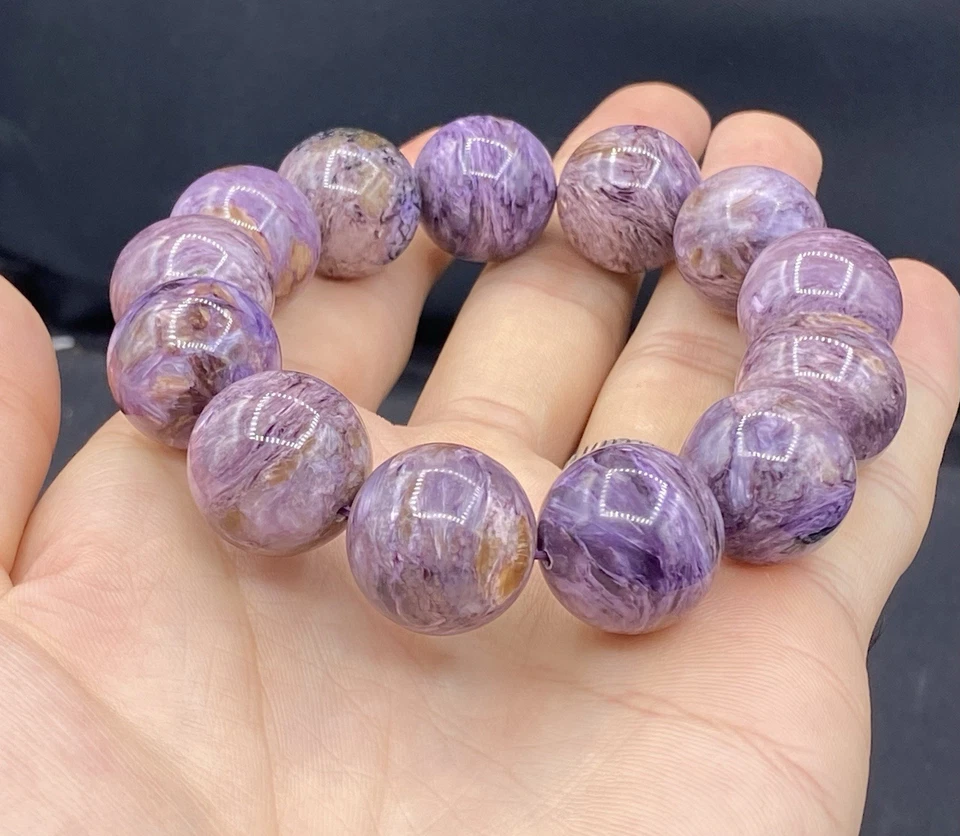 Pulsera de curación con cuentas de charoita natural de 18 mm de alta calidad Foto 3 de 4