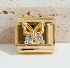 CZ Gold Butterfly Nomination Style  Italian  Gold Charm Fit 9mm Nomination Charm
