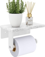 Luxurious Wall-Mounted Toilet Paper Holder Natural Marble Shelf - White Finish