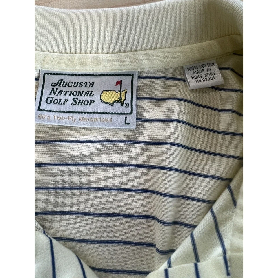 Camisa Polo Augusta National Amarillo/Azul Rayas 100% Algodón S/S Para Hombre Talla Lg Foto 4 de 4