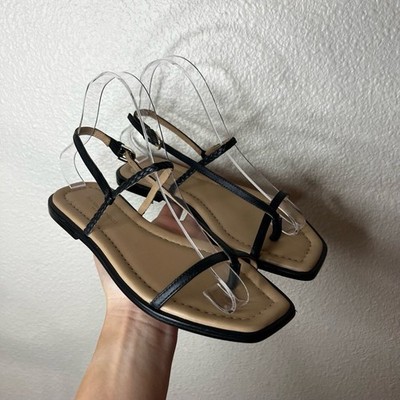 THE WHITE COMPANY Skinny Braid Detail Strap Sandal Black Square Toe Flat New 36