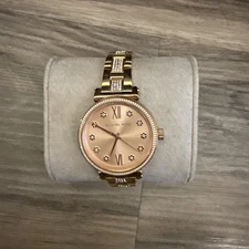 Used Michael Kors Sofie Pave Rhinestone Watch MK3882 Rose Gold Flowers Need Batt