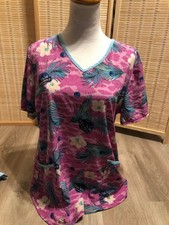 Scrubs Scrub Top Jurassic Park World Movie Large L Dinosaur Dino Pink Camo H314