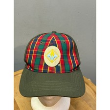 BSA Webelos Uniform Hat Mens M/L Green Plaid Patch Cap Flex Fit Scouting Hat