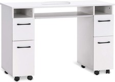 Manicure Table with Lockable Wheels, Beauty Nail Art Desk with Storage Drawers