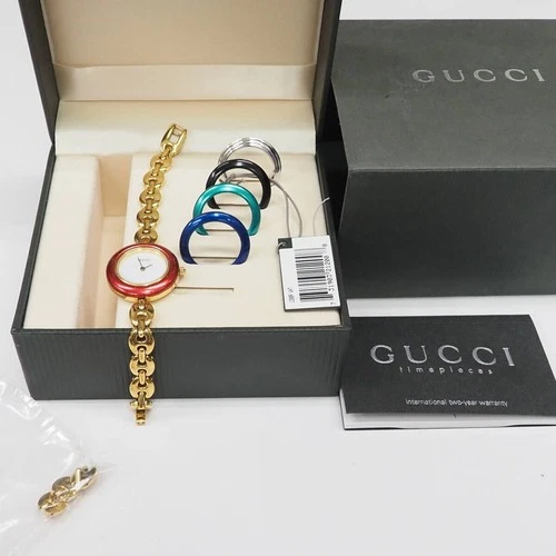 [Near MINT] Genuine Gucci Change Bezel  6 Colors Gold Dial With Box / Work yzk65