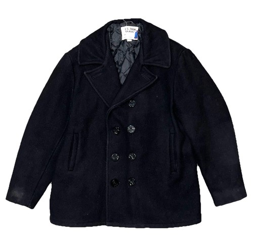 Vintage Schott NYC U.S. 740N Pea Coat Jacket Wool Mens Size 42 Made In USA Black