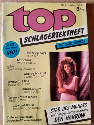 top SCHLAGERTEXTHEFT 8/87 Star des Monats: Den Harrow /Titel: Whitney Houston