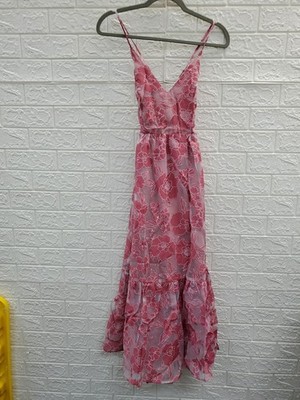 NEW Lulus Feeling Like Forever Rose Jacquard Organza Lace Up Midi-Dress Sz Small