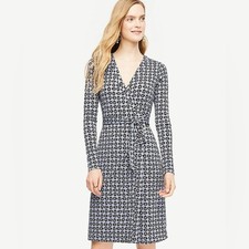 Ann Taylor Hazy Blue Tossed Leaf Wrap Dress