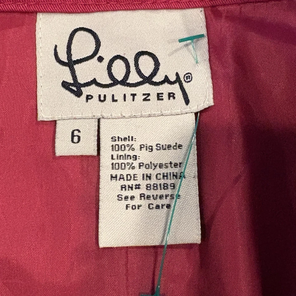 Vintage Lilly Pulitzer Pink Leather Suede Skirt Women's Size 6 - Image 4 of 4