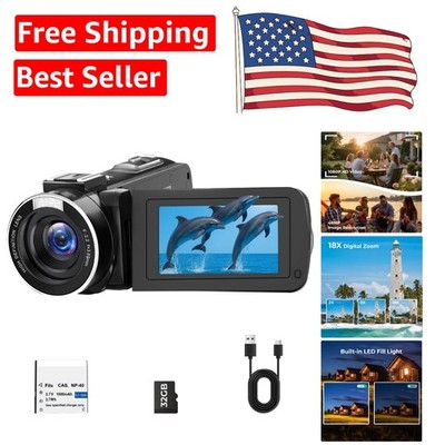 2.7K Vlogging Camera for YouTube - 48MP, LED Fill Light, 18X Zoom, Beginner Kit