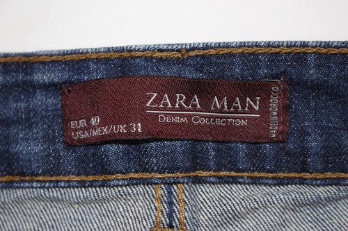 Zara Man Denim Jeans Mens 31x32 Slim Straight Stretch Zipper Distressed Med Wash - Picture 6 of 10