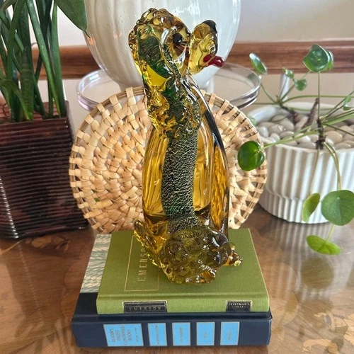 VTG Murano Uranium Glass Poodle Sculpture, 9.75" Handblown Art Glass Dog