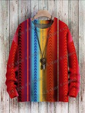 Winter Unisex Casual Knit Pullover Sweater Vintage Multicolor Stripe Art Pattern