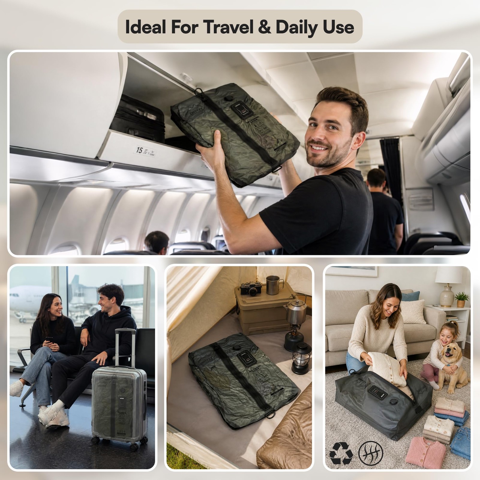 ONTYZZ Vacuum Bags for Travel Reusable Compression Bags with Built-in ...