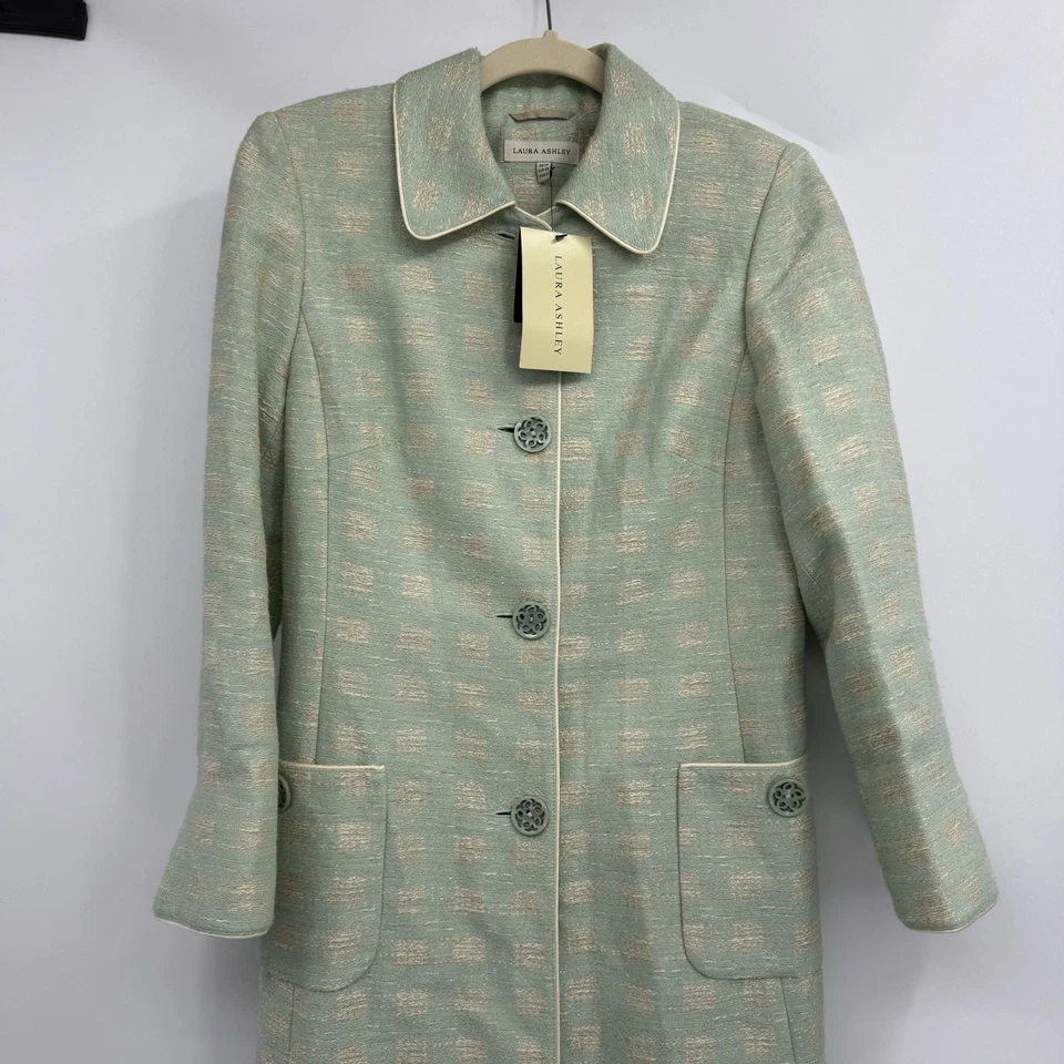 Casaco Ocassion sob medida algodão tecido vintage estilo anos 60 Laura Ashley novo com etiquetas tamanho 10 - Imagem 4 de 4