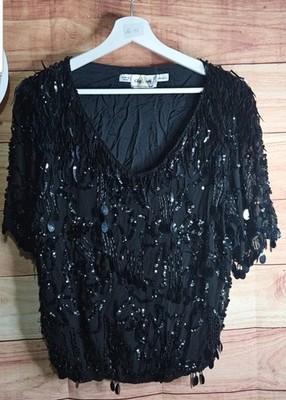 Seltenes Vintage Oleg Cassini 100% Seide verziert Anlässe Top ca. 10-12