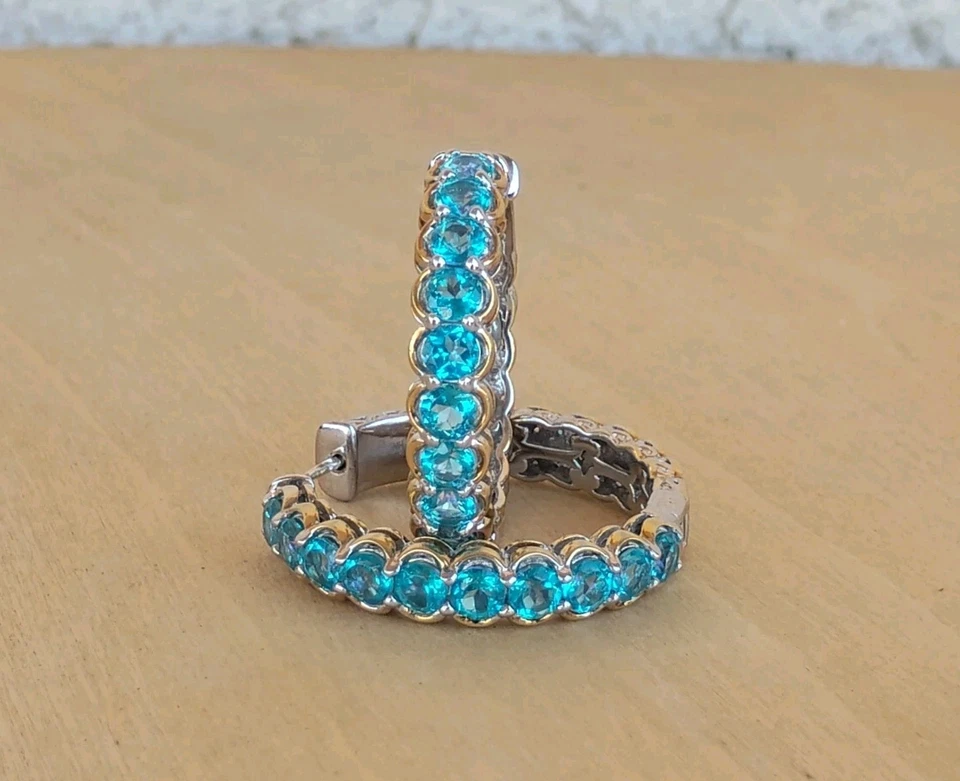 Valitutti Gems en Vogue Paraiba 黄玉 Hoops 925 钯 - 一个 POST SOLDERED — 第 3/4 张图片