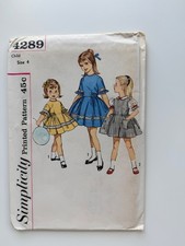 Vintage 1960s Simplicity 4289 Girls Full Skirt Dress Size 4, Uncut, FF