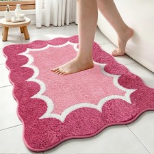 24x36 Inch Cute Scalloped Rose Pink Plush Microfiber Bath Rug Mat