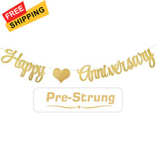 PALASASA Gold Glittery Happy Anniversary Banner 55 inches x 90 inches,