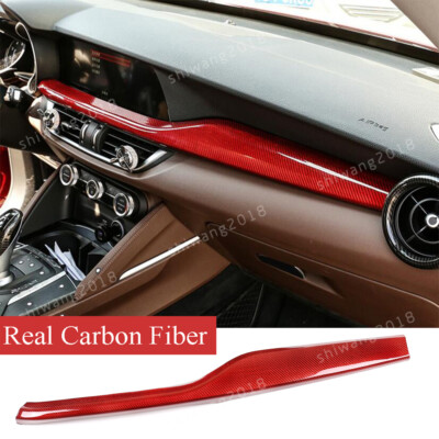 Red Carbon Fiber Control Dashboard Panel Trim Fit For Alfa Romeo Stelvio 2017-20