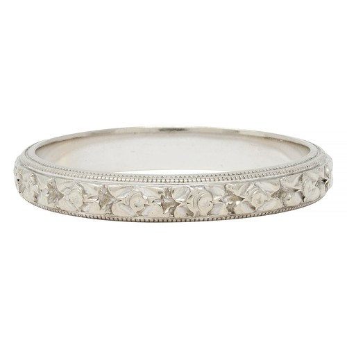 Art Deco 14 Karat White Gold Orange Blossom Vintage Wedding Band Ring - Picture 4 of 8