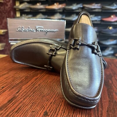 $960 Mens Ferragamo Brown Gancini Bit Loafers Sz 9.5 EE WIDE  display picture 3