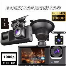 HD 1080P Front/Rear/Inside Video Recorder Camera G-sensor Car Dual Lens Dash Cam