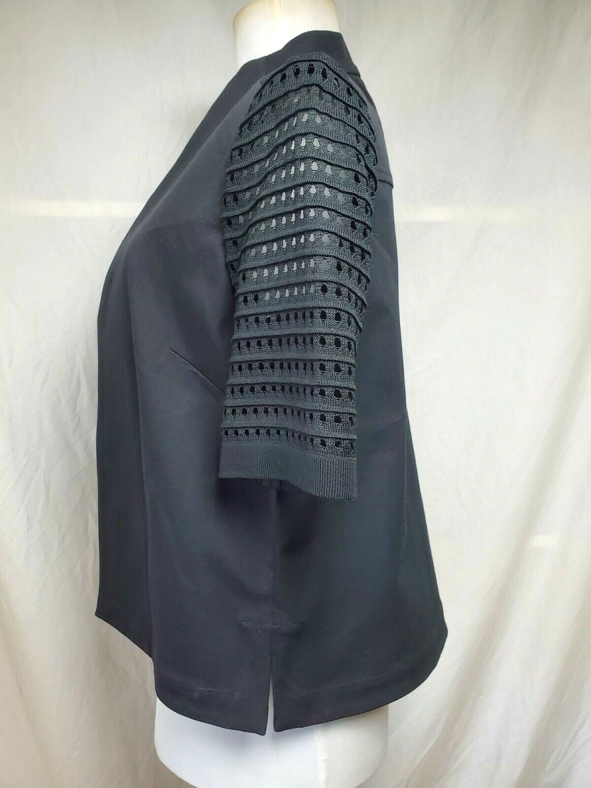 Ming Wang Jacket Topper Sz PS Solid Black Crocheted Short Sleeves Hook