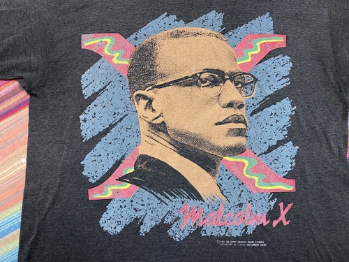 Vintage 90s Malcom X Big Face Print T-Shirt Hip Hop Black History Rap USA L 92 - Picture 2 of 8