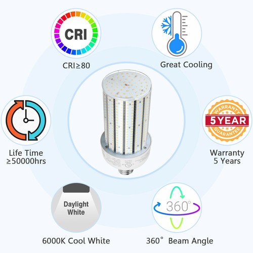 100W LED Corn Bulbs Light Replace 400W MH/HPS Warehouse Parking Lot Light 5000K - Picture 3 of 12
