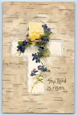 c1905 Easter The Lord Is Risen Holy Cross Flowers Nash Posted Antique Postcard