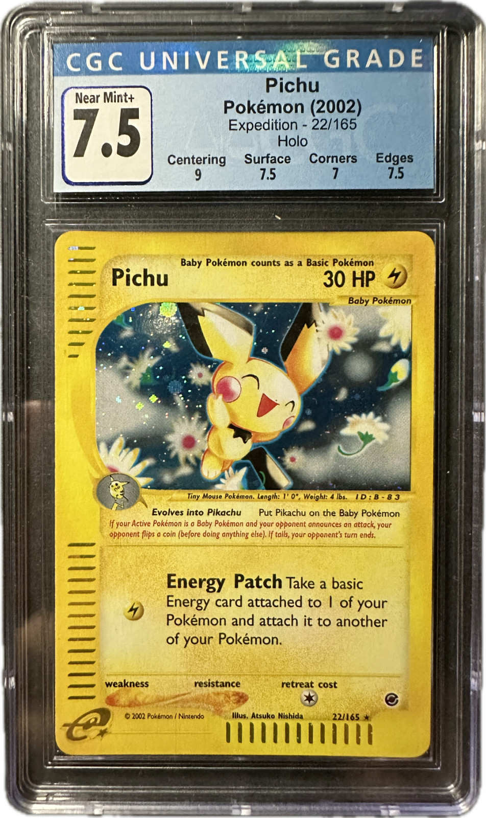 CGC 7.5 Pichu 2002 Expedition 22/165 Holo Pokemon Card Pichu