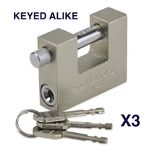 HEAVY DUTY STEEL CONTAINER/SHUTTER PADLOCK 70MM X 3 ** KEYED ALIKE ** (12 KEYS)