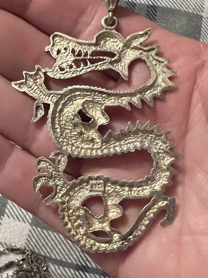Colgante medieval de plata esterlina 925 dragón chino gota grande para hombre 3,5" 23 g Foto 2 de 4