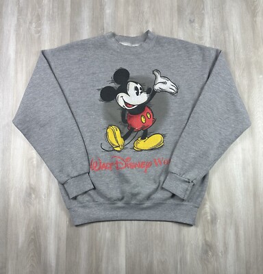 Vintage Walt Disney World Gray Mickey Mouse Crewneck Sweatshirt 90s Medium