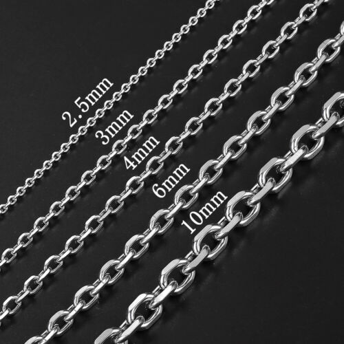 3/4/6/9mm ROLO Link Silver Stainless Steel Necklace Mens Chain Custom 18-36 inch - Afbeelding 1 van 10