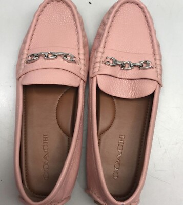 Coach Light Pink Pebbled Leather Crosby Driver Loafers Size 8D