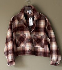 Crop Jacket Shacket L Fleece Cozy Plaid Fall Brown Button Up For The Republic