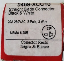 PASS & SEYMOUR PS5469-XCC10 Straight Blade Connector 20A 250VAC 2-Pole 3 Wire
