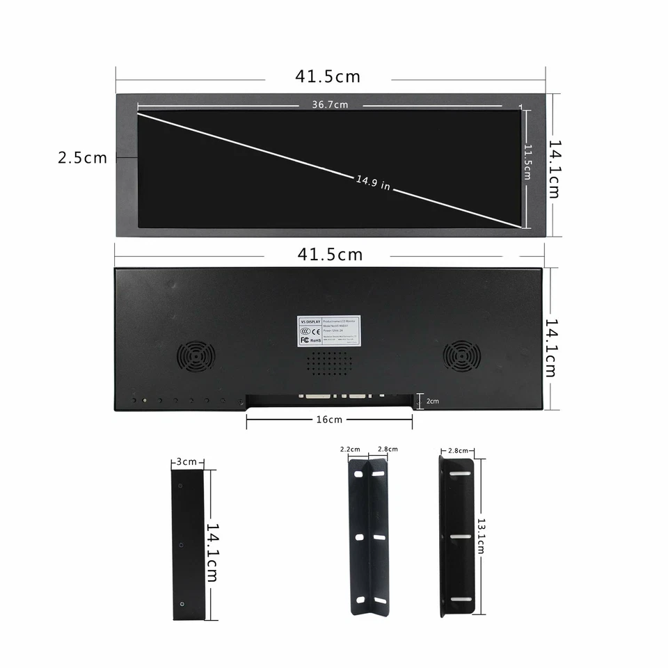 14.9" 1280x390 LCD Gaming Marquee Monitor Stretched Bar Display DMD HD Screen - Image 2 of 4