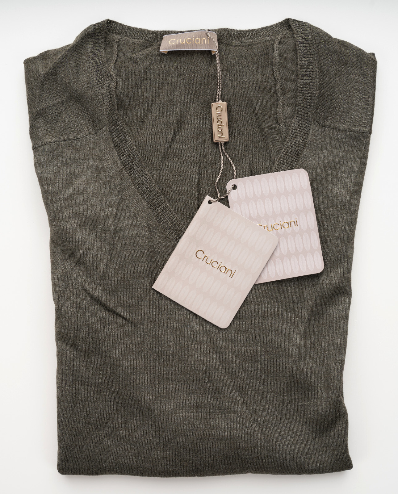 Легкий хлопковый свитер-пуловер с V-образным вырезом NWT CRUCIANI оливково-зеленого цвета M EU 50 28890₽