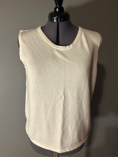 Yarnworks Women's Cream Sleeveless Sweater Top Tank Size Large