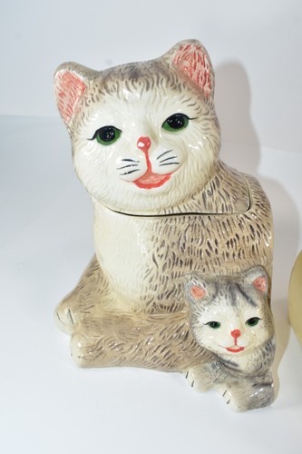 RARO 3 piezas Juego de Botes Gris Gato con Gatitos Cerámica Pintada a Mano - Imagen 3 de 12