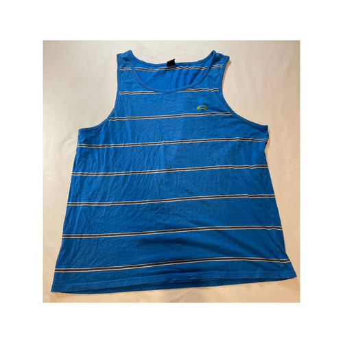 Oakley Herren XXL Soft Cotton Tank Top, blau mit grauen Streifen, grünes Logo - Bild 1 von 6