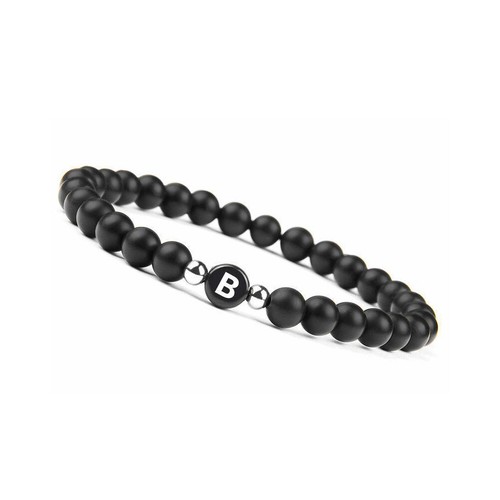 US Initialen Armband 6mm matt schwarz Onyx Buchstabenarmband Alphabet Paar Unisex - Bild 12 von 36