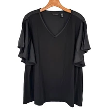 H By Halston Black V-Neck Tunic Top short Flutter Sleeves Womens Plus Size 1X